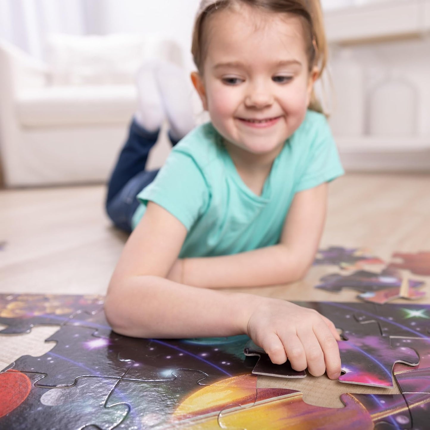 Melissa & Doug Solar System Jumbo Floor Puzzle, 48-Piece Space-Themed Jigsaw Puzzle with Planet Guide, 3 x 2 Foot Kids Puzzles for Toddlers Ages 3+ (No Text on Puzzle)