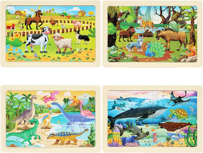 4 Sets of Wooden Puzzles, Each Set has 24 Pieces, Including Castle Unicorn Princess, for Toddlers 3-5, Puzzles for Kids Ages 4-6, Preschool Educational Brain Teaser Toys for Girls 3 4 5 6 Years Old.