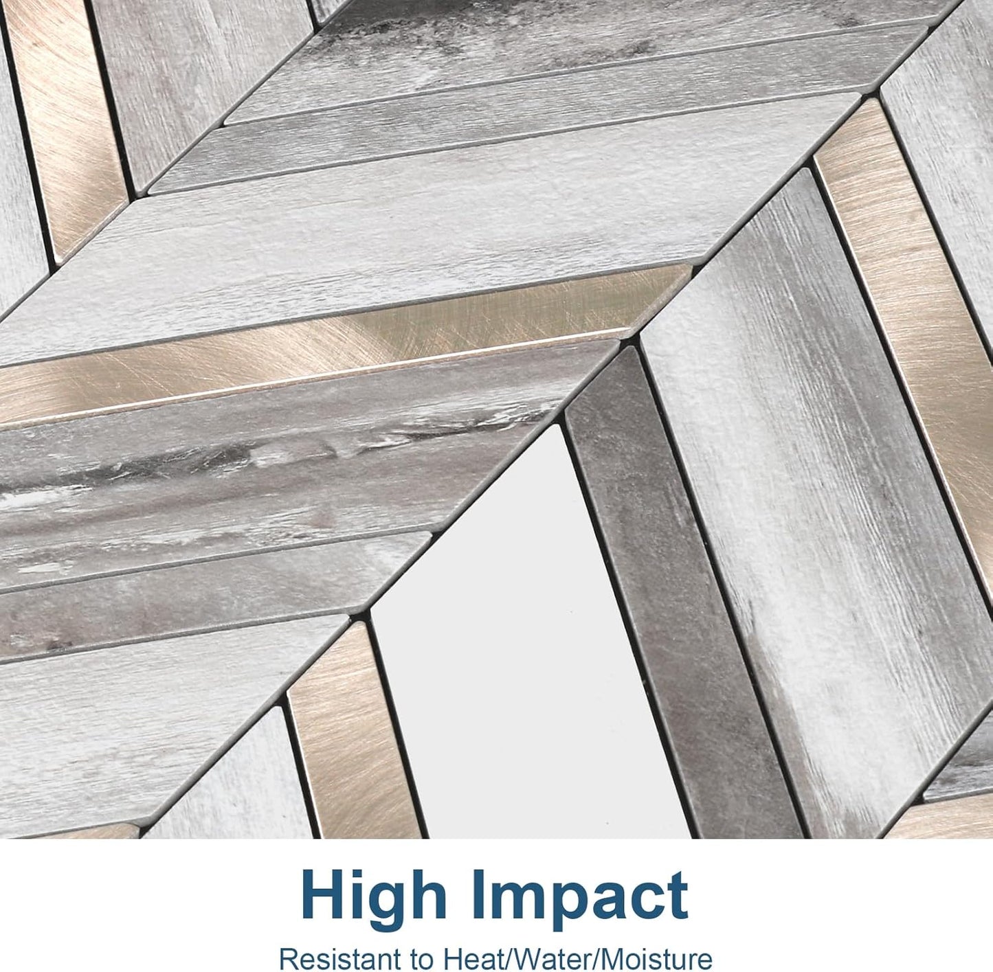 Yipscazo 10 Sheets Herringbone Backsplash Peel and Stick Tile, Marble Calacata Mixed Metal Gold PVC Stick on Backsplash for Kitchen, Waterproof Self Adhesive Wall Tile for Bathroom