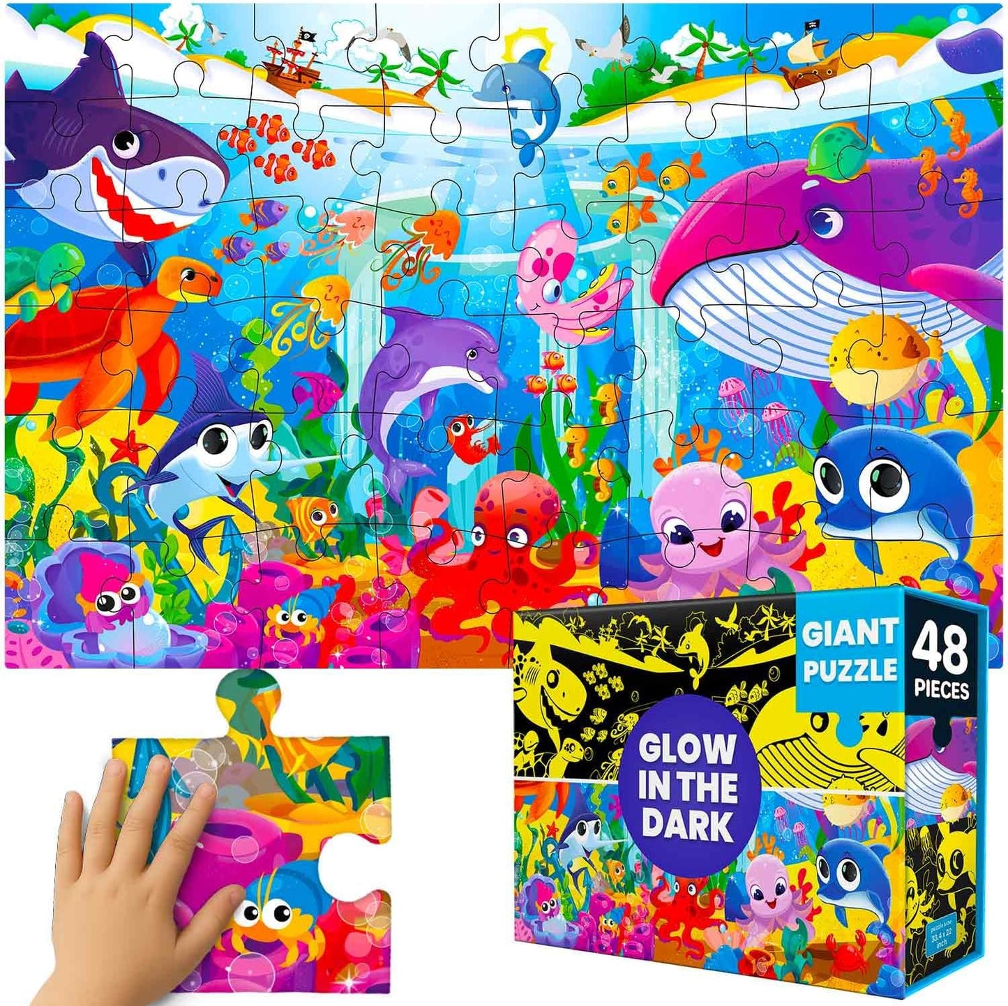 QUOKKA Floor Puzzles for Kids Ages 4-8 – 2x3 FT Giant Search and Find Jigsaw – 48 Large Pieces – Above and Beyond Observational Scene – Educatinal Montessori Toy with Gift Box – Fun Learning Activity