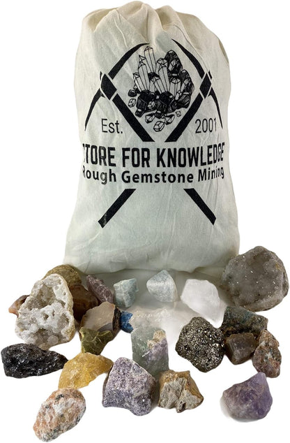 Large Natural Rough Gemstone Mining Bag - 24 Specimens | Rocks and Minerals