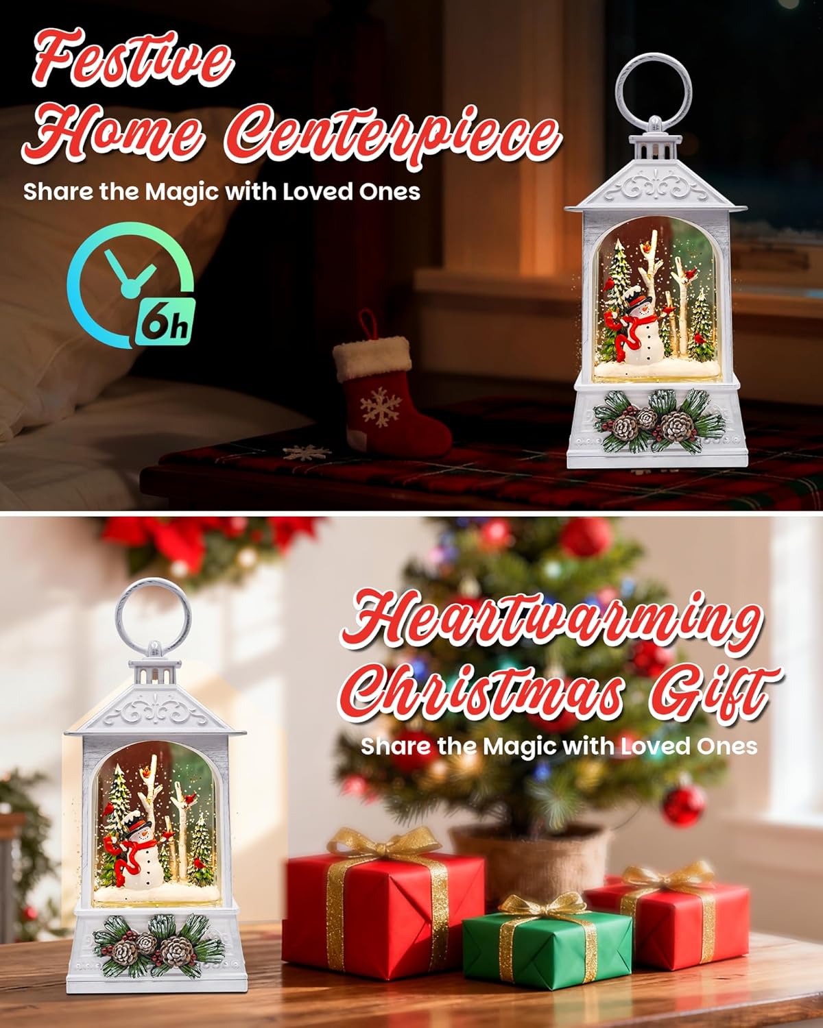 Extra Large Christmas Snow Globes Christmas Lantern, 12.99" Musical Snow Globe with 8 Songs, Santa Snowglobe for Kids Adults, 6H Timer Dual Power, Lighted Christmas Decorations Indoor Gifts