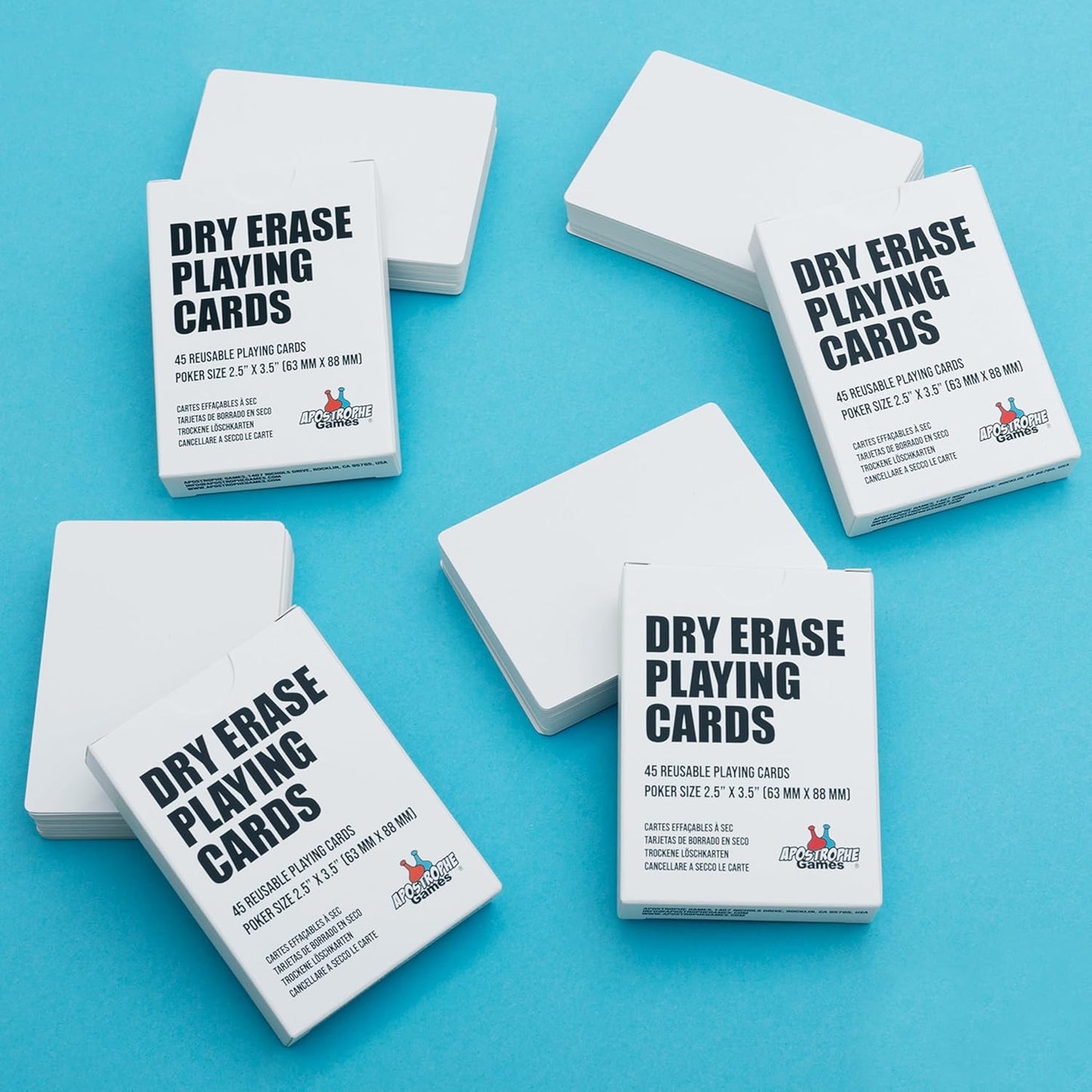 Apostrophe Games Dry Erase Blank Playing Cards w/Box, Poker Size - 2.5" x 3.5", 45 Reusable Cards, Flashcards, Board Game & Note Cards