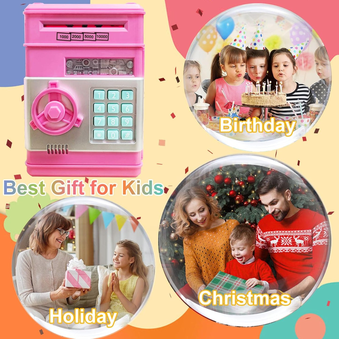 Piggy Bank Electronic Mini ATM for Kids Baby Toy, Safe Coin Banks Money Saving Box Password Code Lock for Children,Boys Girls Best Gift (Silver)