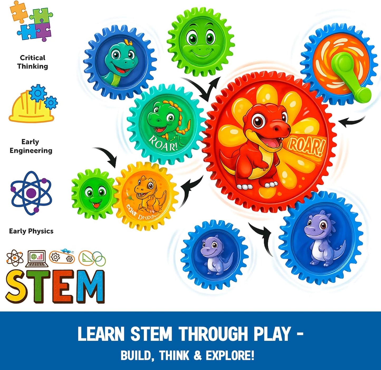 Motorized Spinning Gear Building Toys for Kids, Space Rocket STEM Construction Set, Educational Interlocking Building Blocks Puzzle | Gear Toys for Toddlers Ages 3-8