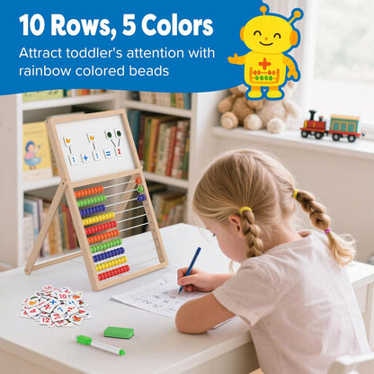 Wooden Abacus for Kids Math - Double-Sided Blackboard Whiteboard for Toddlers with 308 Magnetic Number & Fruit Cards, 100 Counting Sticks Montessori Educational Toys Homeschool Essentials