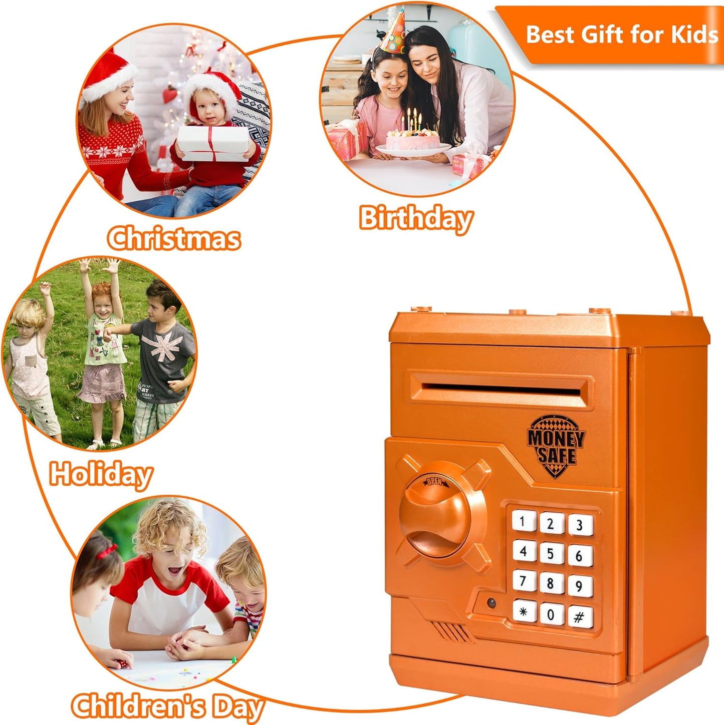 Piggy Bank Electronic Mini ATM for Kids Baby Toy, Safe Coin Banks Money Saving Box Password Code Lock for Children,Boys Girls Best Gift (Silver)