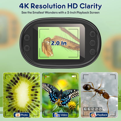 1000X Handheld Microscope for Kids 4K 2.0" Screen Rechargeable Mini Pocket Digital Microscopes w/Slides Kit Portable Edu Gift Age 4-6 8-12 Children Students (White)