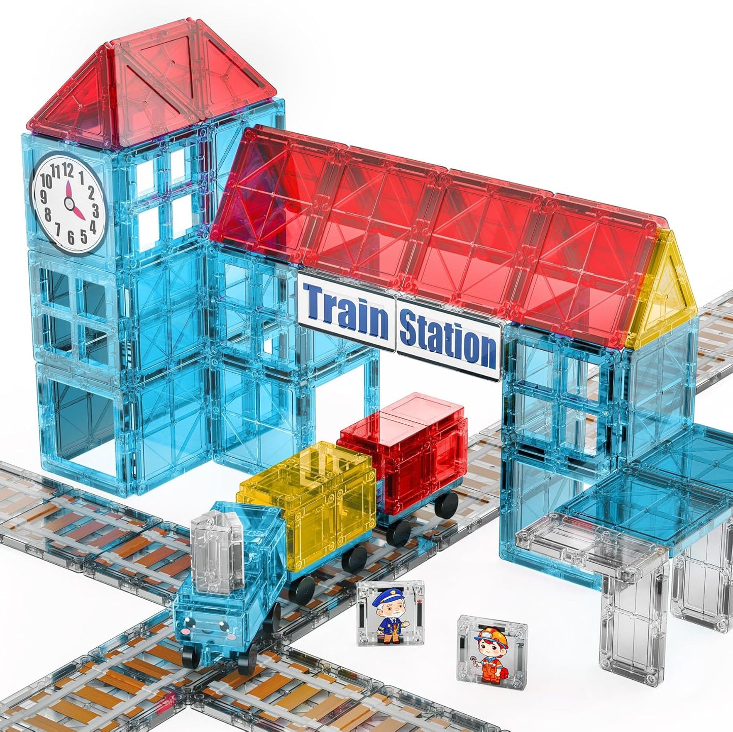 150PCS Magnetic Tiles Road Set with Marble Run, Preschool Magnet Tiles Included Magnetic Cars. STEM Magnetic Tiles for Kids, Preschool Educational Building Toys for Boys & Girls