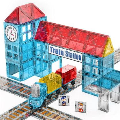 150PCS Magnetic Tiles Road Set with Marble Run, Preschool Magnet Tiles Included Magnetic Cars. STEM Magnetic Tiles for Kids, Preschool Educational Building Toys for Boys & Girls