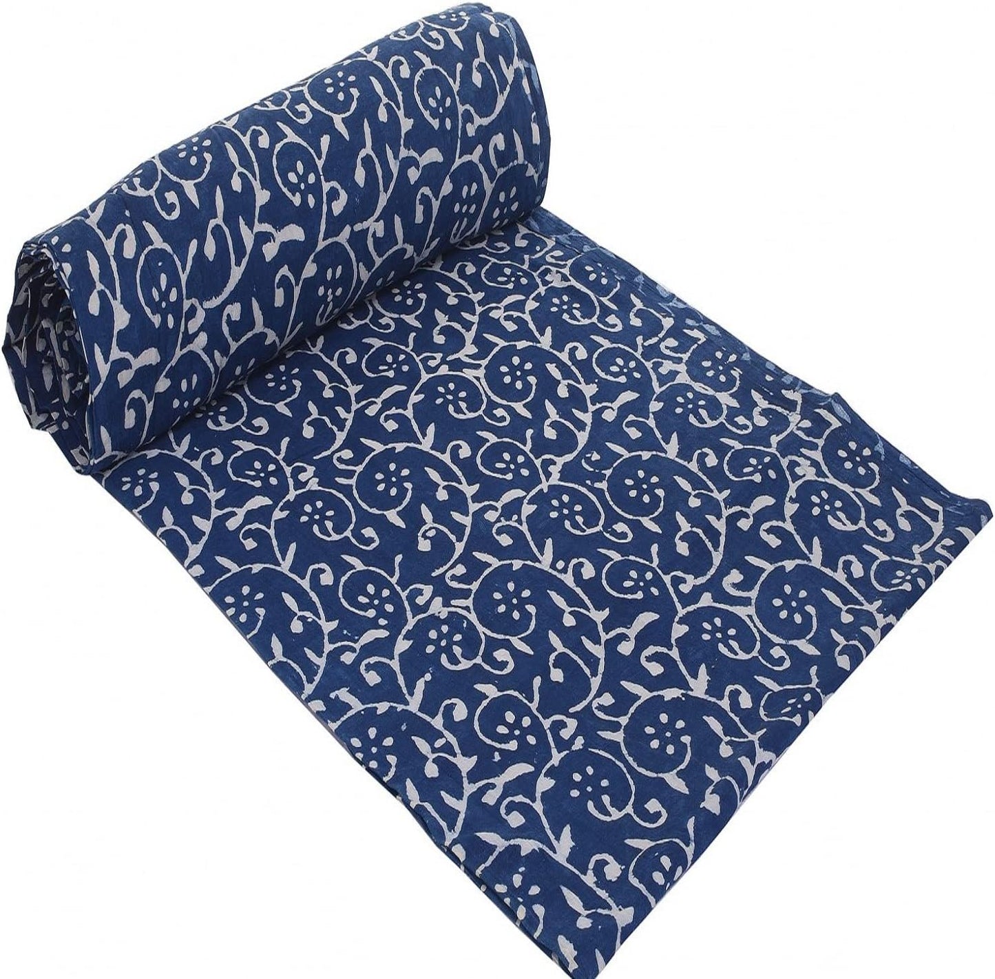 Trade Star Floral Print Fabric for Crafting 3 Yard Indigo Fabric 100% Cotton Fabric by the Yard Indian Hand Block Printed for Dressmaking Beautiful Textile for Women Width 44 Inches (Pattern 8)