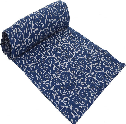 Trade Star Floral Print Fabric for Crafting 3 Yard Indigo Fabric 100% Cotton Fabric by the Yard Indian Hand Block Printed for Dressmaking Beautiful Textile for Women Width 44 Inches (Pattern 8)