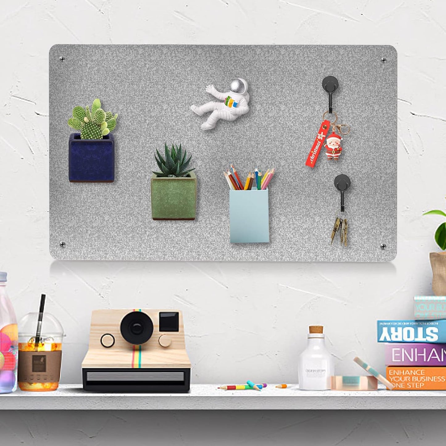 17.7" x 11.8" Black Metal Magnetic Board - Magnet Bulletin Board to Display Magnetic Letters Numbers Animal, Poetry, Spice Jars, Notes, Photos, Suitable for Wall, Refrigerator, Cubicle, Cabinet