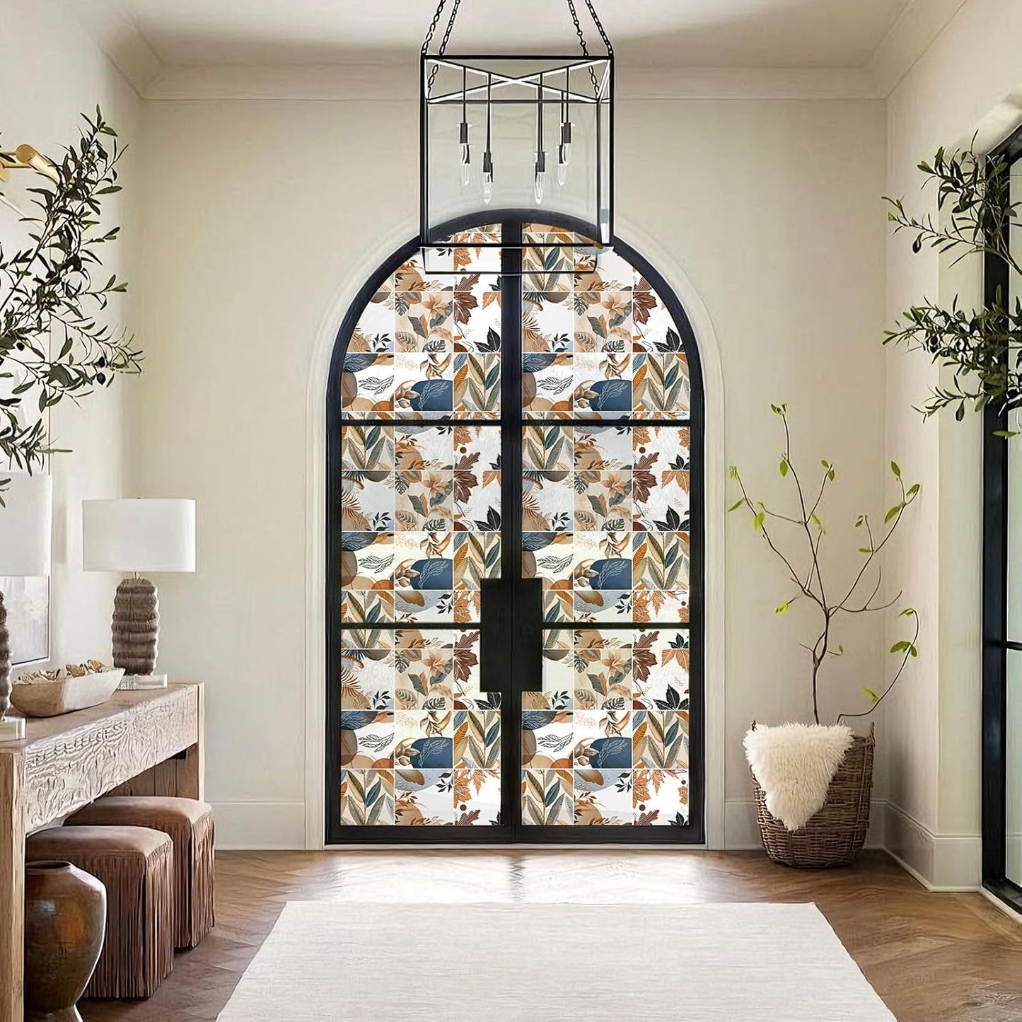 DKTIE Wooden Blinds Pattern Decorative Window Privacy Film, Sun Blocking Heat Control, Static Cling No Glue, with Installation Tools, Stained Glass Window Film (S531, 17.7" x 78.7")