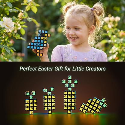 TOSY Magnet Cube 2x2 - 8 Blocks, 2in1 Toy: 2x2x2 Puzzle Cube and Customizable Infinity Cube, Easter Basket Stuffers Gifts for Kids/Grandkids, Glowing w/ UV Flashlight, STEM Toy, 2-Pack