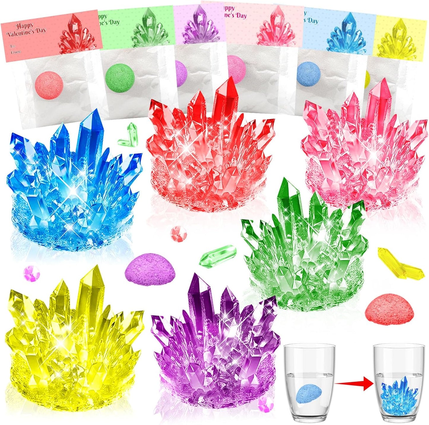 Valentines Gifts for Kids-24 Pack Crystal Growing Kits with Valentine Cards, Fun Classroom Exchange Science Gifts and Party Favors for Boys Girls Teens