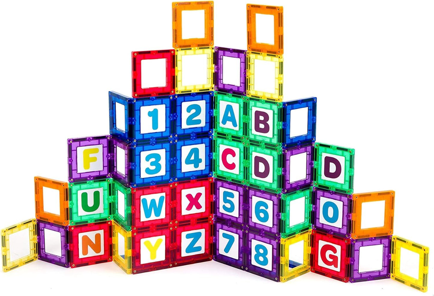 Playmags Magnetic Tile Building Set: Exclusive Educational Clickins – 80-Pc. Kit: 40 Super Strong Clear Color Magnet Tiles Windows & 40 Letters & Numbers – Stimulate Creativity & Brain Development