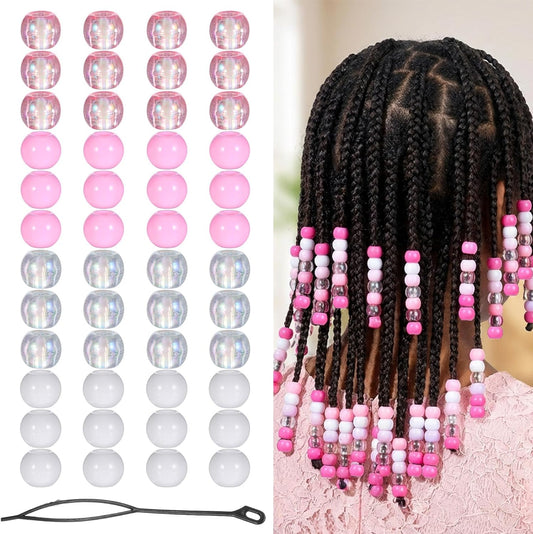 Hair Beads for Girls Hair 60pcs Acrylic Pony Hair Bead Bulk for Braids Dreadlock Beads for Kids Hair Bracelets Crafts(Pink)