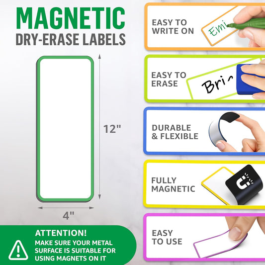 50 Pack Dry Erase Magnetic Labels 3.2x1.2 in - Magnetic Name Tags for Classroom Lockers School Bus - Classroom Magnets for Names - Magnet Labels for Whiteboard - Magnet Names Plates for Classrooms