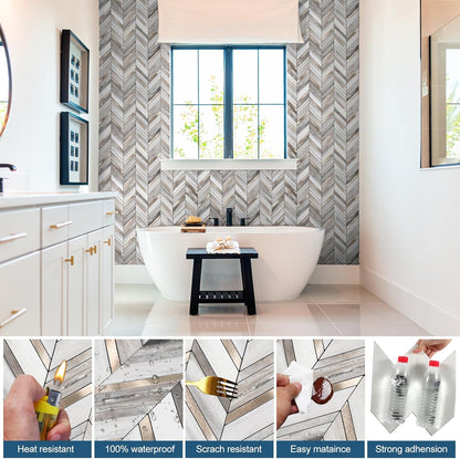 Yipscazo 10 Sheets Herringbone Backsplash Peel and Stick Tile, Marble Calacata Mixed Metal Gold PVC Stick on Backsplash for Kitchen, Waterproof Self Adhesive Wall Tile for Bathroom