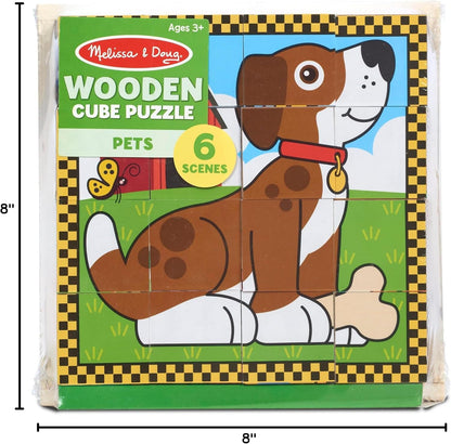 Melissa & Doug Pets Wooden Cube Puzzle With Storage Tray (16 pcs)