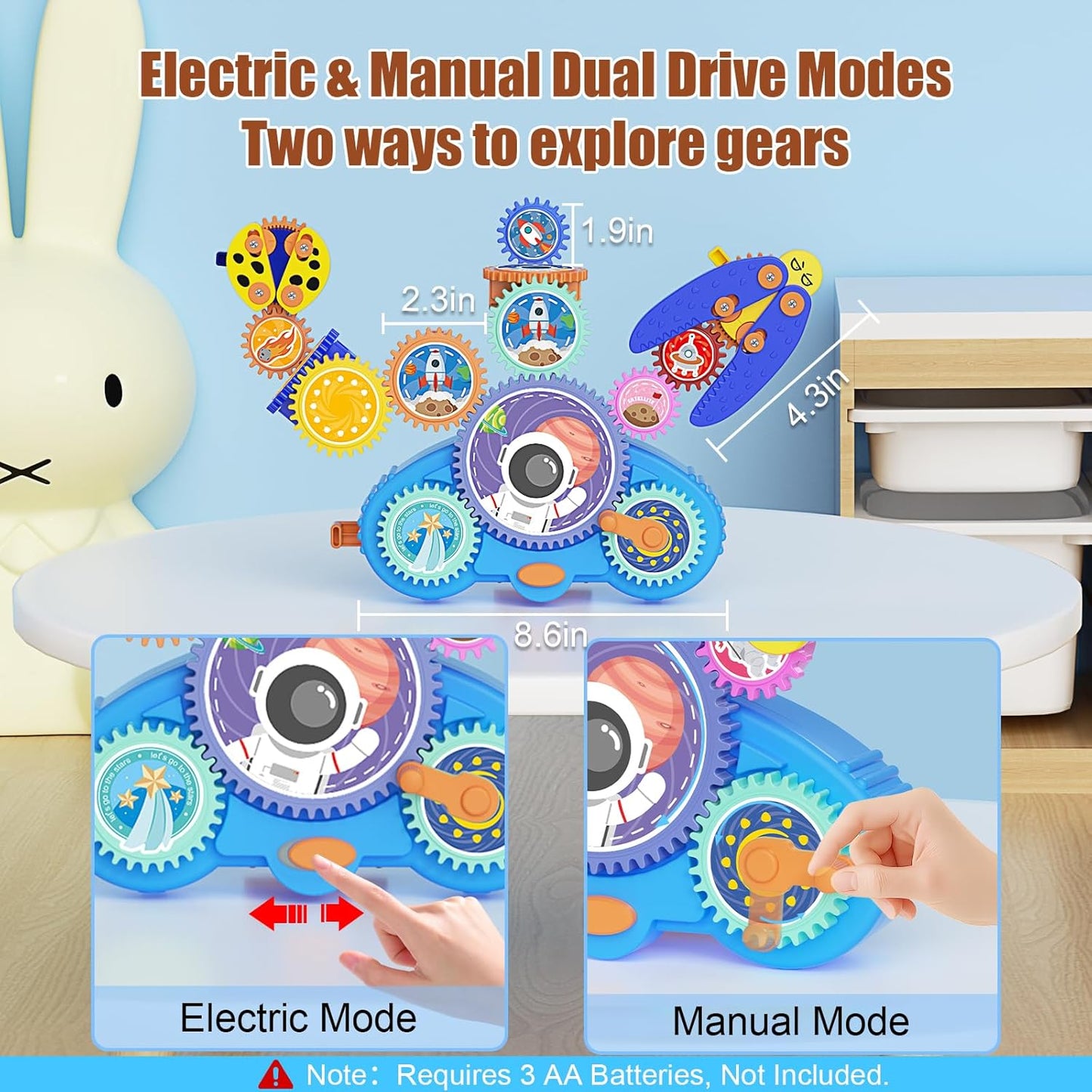 STEM Gears Toys for Kids Ages 3+, Creative Learning Building Blocks, 13Pcs Educational Construction Toy Set, Electric & Manual Dual Mode, Versatile Gear Playset Gift for Boys & Girls