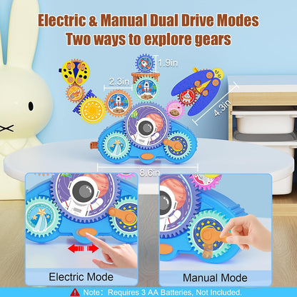 STEM Gears Toys for Kids Ages 3+, Creative Learning Building Blocks, 13Pcs Educational Construction Toy Set, Electric & Manual Dual Mode, Versatile Gear Playset Gift for Boys & Girls