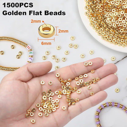 1500pcs 6mm Flat Round Spacer Beads Disc Loose Jewelry Making Beads for DIY Bracelet Necklace Earring Craft Supplies, Gold & Silver