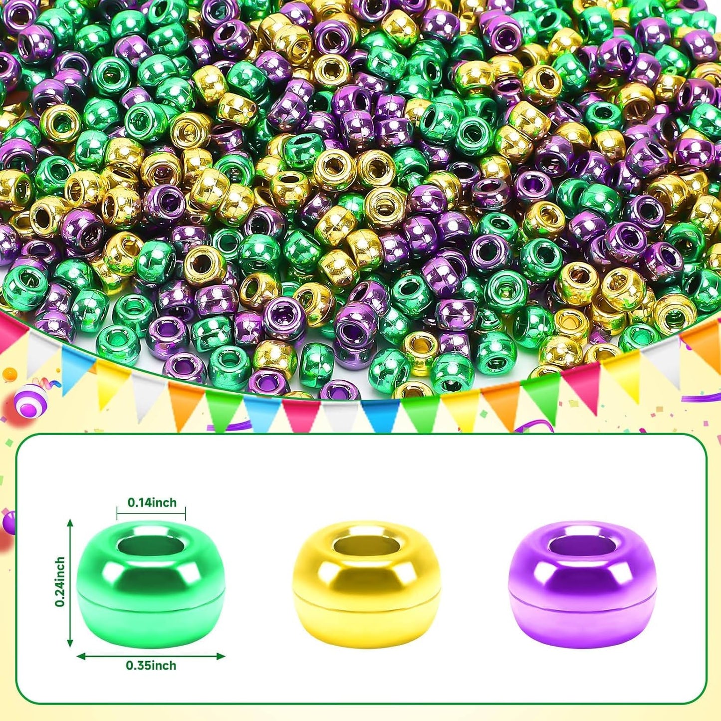 UPINS 1200Pcs Christmas Pony Beads Friendship Plastic Small Hair Beads Red Green White Pony Beads for Necklace Supplies (Christmas)