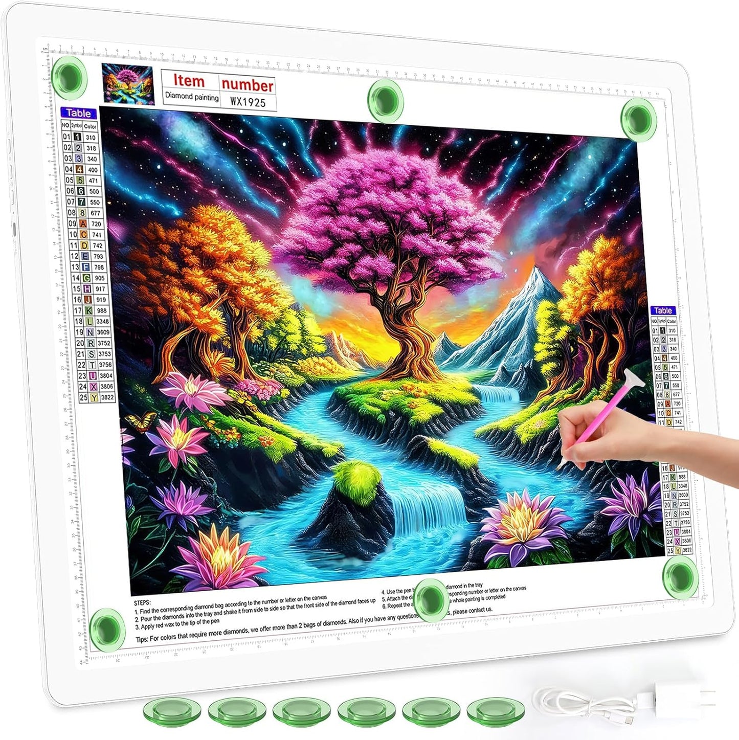 TOHETO Rechargeable A3 Light Pad for Diamond Painting, Ultra Bright Tracing Light Box for Drawing, Wireless Lightbox for Tracing and Drawing, Cordless Diamond Art Light Board for Sketching (Black)