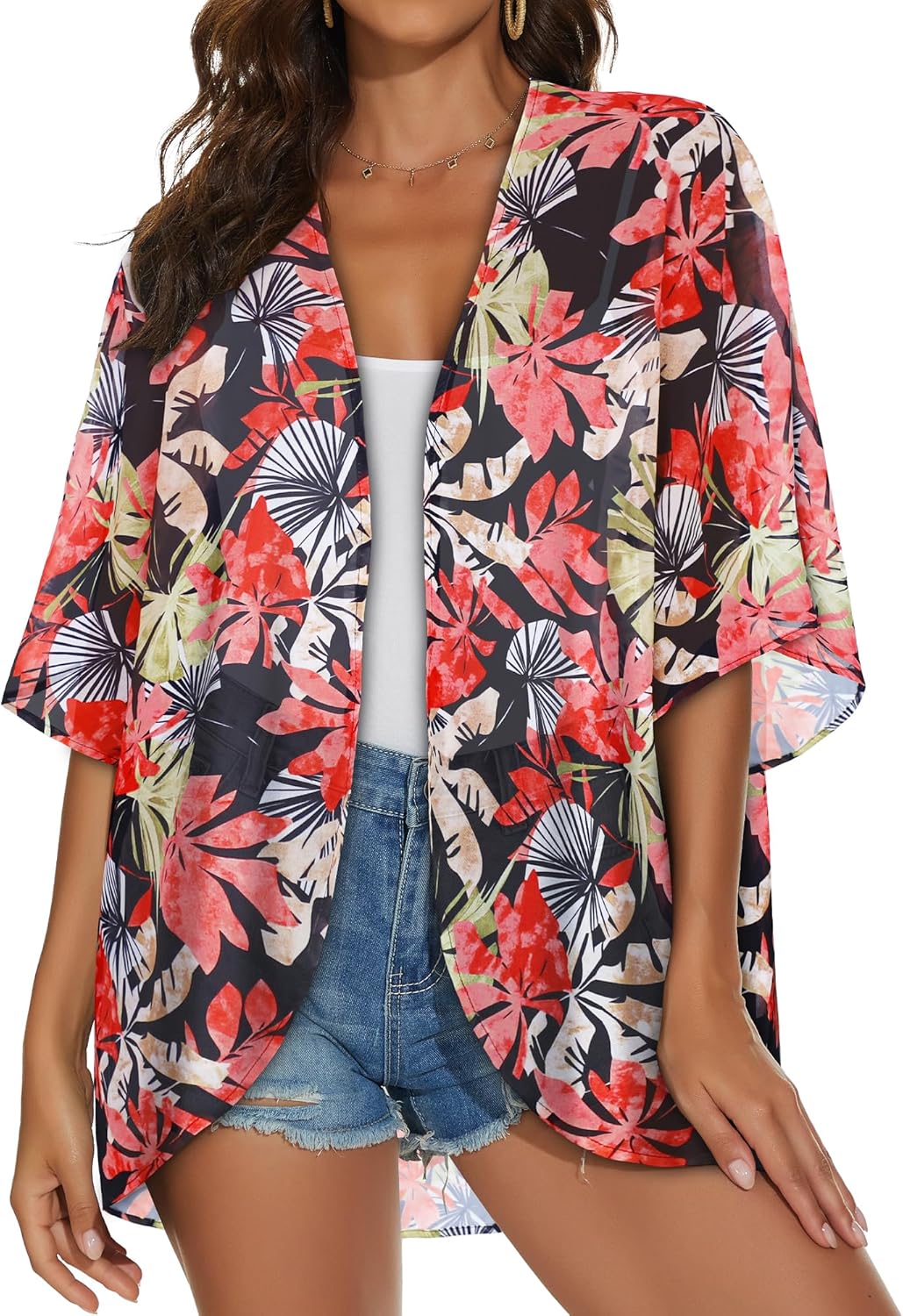 Womens Kimono Cardigans Beach Cover ups Swimwear Puff Sleeve Loose Casual Summer Tops 2026
