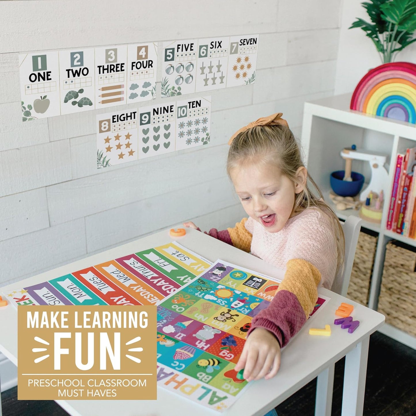 Hadley Designs Alphabet for Classroom Wall Decor - ABC Posters for Classroom Wall Chart Preschool & Kindergarten, ABC Letters & Number Line Elementary, Alphabet Cards, Pastel Classroom Decor