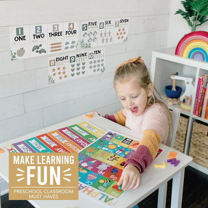 Hadley Designs Alphabet for Classroom Wall Decor - ABC Posters for Classroom Wall Chart Preschool & Kindergarten, ABC Letters & Number Line Elementary, Alphabet Cards, Pastel Classroom Decor