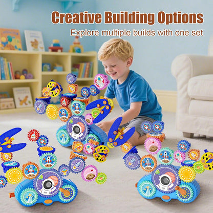 STEM Gears Toys for Kids Ages 3+, Creative Learning Building Blocks, 13Pcs Educational Construction Toy Set, Electric & Manual Dual Mode, Versatile Gear Playset Gift for Boys & Girls