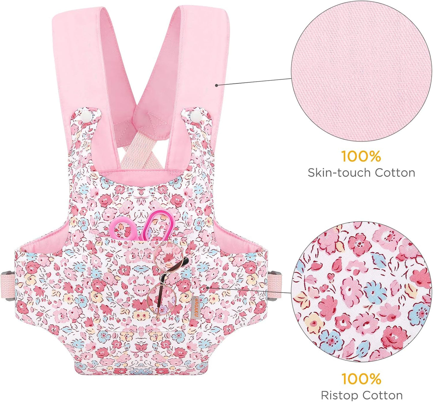 GAGAKU Doll Carrier for Stuffed Animals, Reborn Baby Doll Accessories Toy Carriers for Kids 3+ Toddlers - Pink Wax Flowers