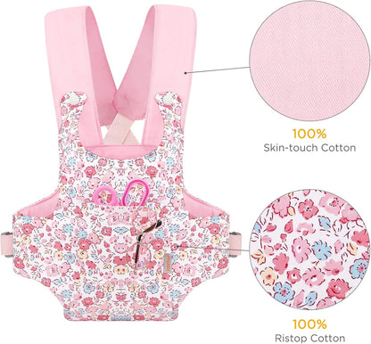 GAGAKU Doll Carrier for Stuffed Animals, Reborn Baby Doll Accessories Toy Carriers for Kids 3+ Toddlers - Pink Wax Flowers