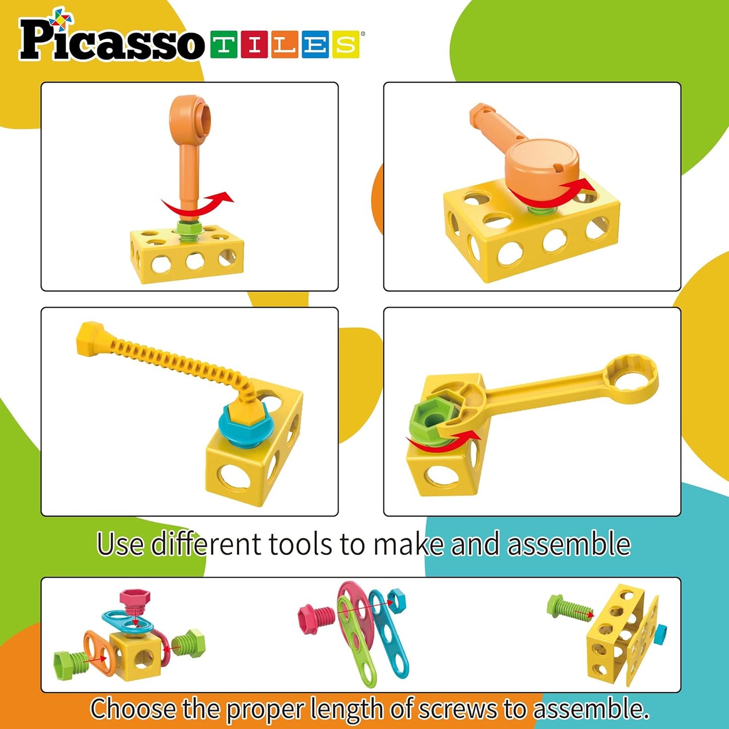 PicassoTiles 152pc STEM Construction Toy Building Set for Kids Ages 3+ Includes Power Drill, Ratchet, Idea Book, Storage Box Educational Engineering Science Kit & Sensory Toys for Boys & Girls PTN152