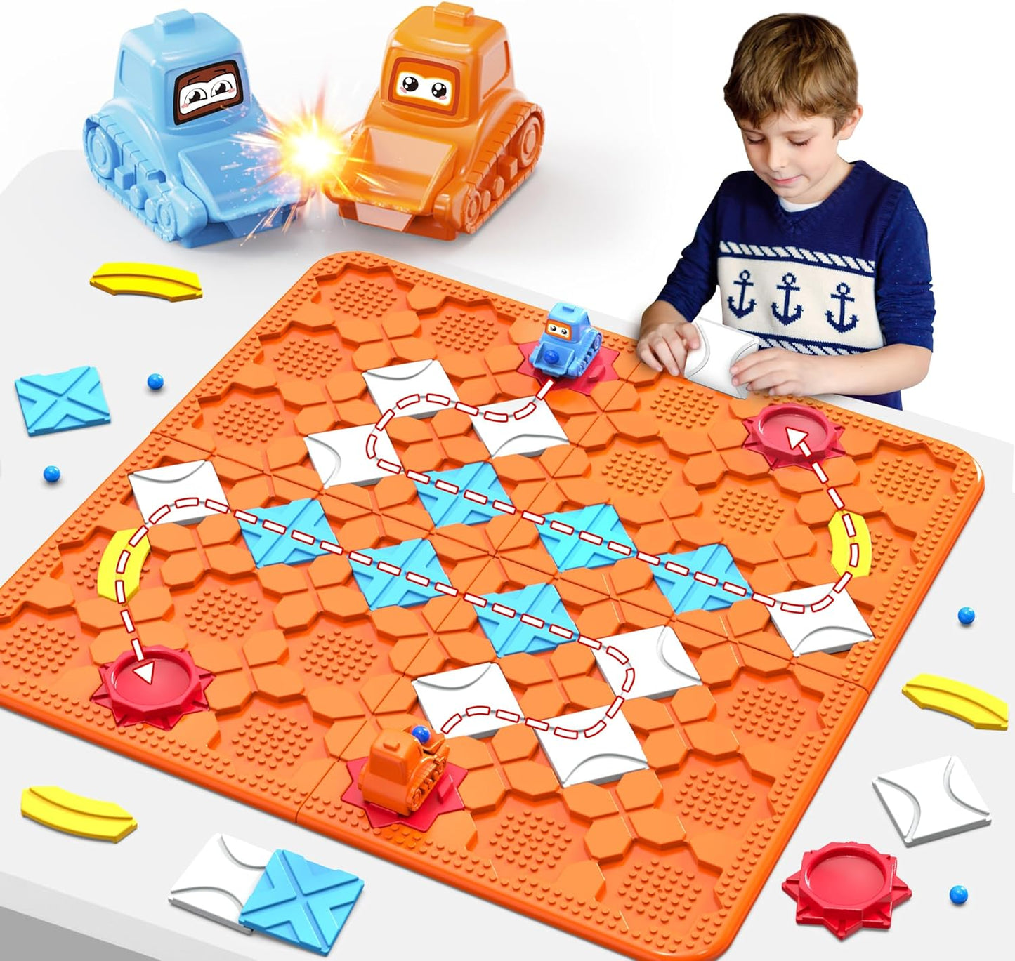 STEM Logic Road Builder Toys: Board Games Toys for 5 Year Old Kids, Montessori Brain Teaser Puzzles Educational Learning Activities Toy for Kid Ages 3 4 6-8 12 Boys Girls Gifts (Orange 32PCS)