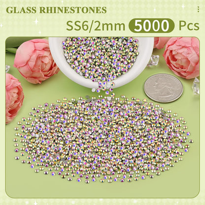 5000PCS SS6/2mm Glass Crystal Rhinestones (Clear), Bedazzling Flatback Rhinestones for Crafting DIY Crafts Nail Art Makeup Decoration, Gems Diamond Charms for Tumbler Shoes Clothing Mug
