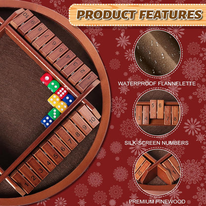 Shut The Box Dice Game,2-4 Player Family Wooden Board Table Math Games, 8 Dices Classics Tabletop Version Games for Classroom,Home,Party or Pub - Brown