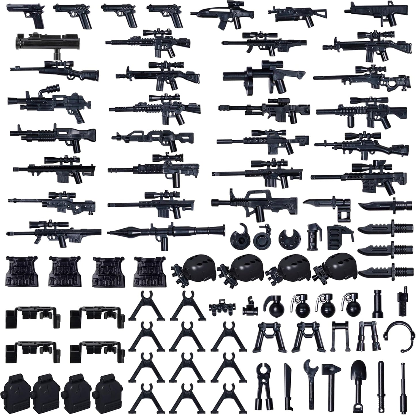 Weapons Pack Military Toy Set Building Blocks Model for Soldier Figures, Army Equipment Gear Kit Pieces and Parts Accessories Compatible with Major Brand