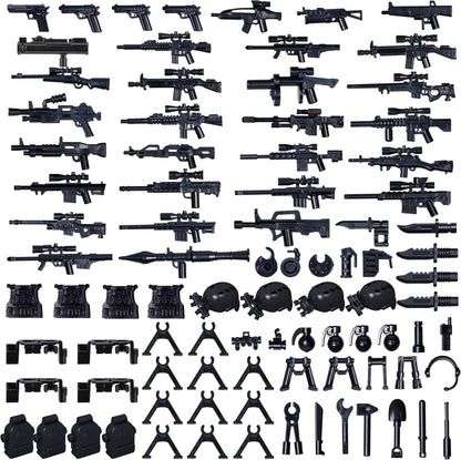 Weapons Pack Military Toy Set Building Blocks Model for Soldier Figures, Army Equipment Gear Kit Pieces and Parts Accessories Compatible with Major Brand