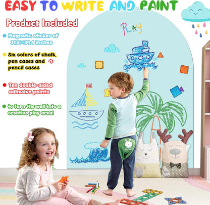 8 PCS Magnetic Wall Decals for Kids Magnetic Chalkboard Peel and Stick Magnet Sheets Board Sticker Tangram Puzzle Self Adhesive Contact Paper Dry Erase Blackboard for Playroom Homeschool 15.7"x10.4"