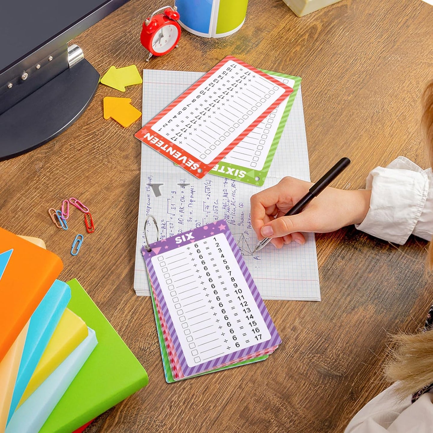 17 Pcs Addition Flashcards 0-16, Times Table Flash Cards with 2 Dry Erase Markers 2 Rings for Kids 1st to 3rd Grades Multiplication Game Supplies