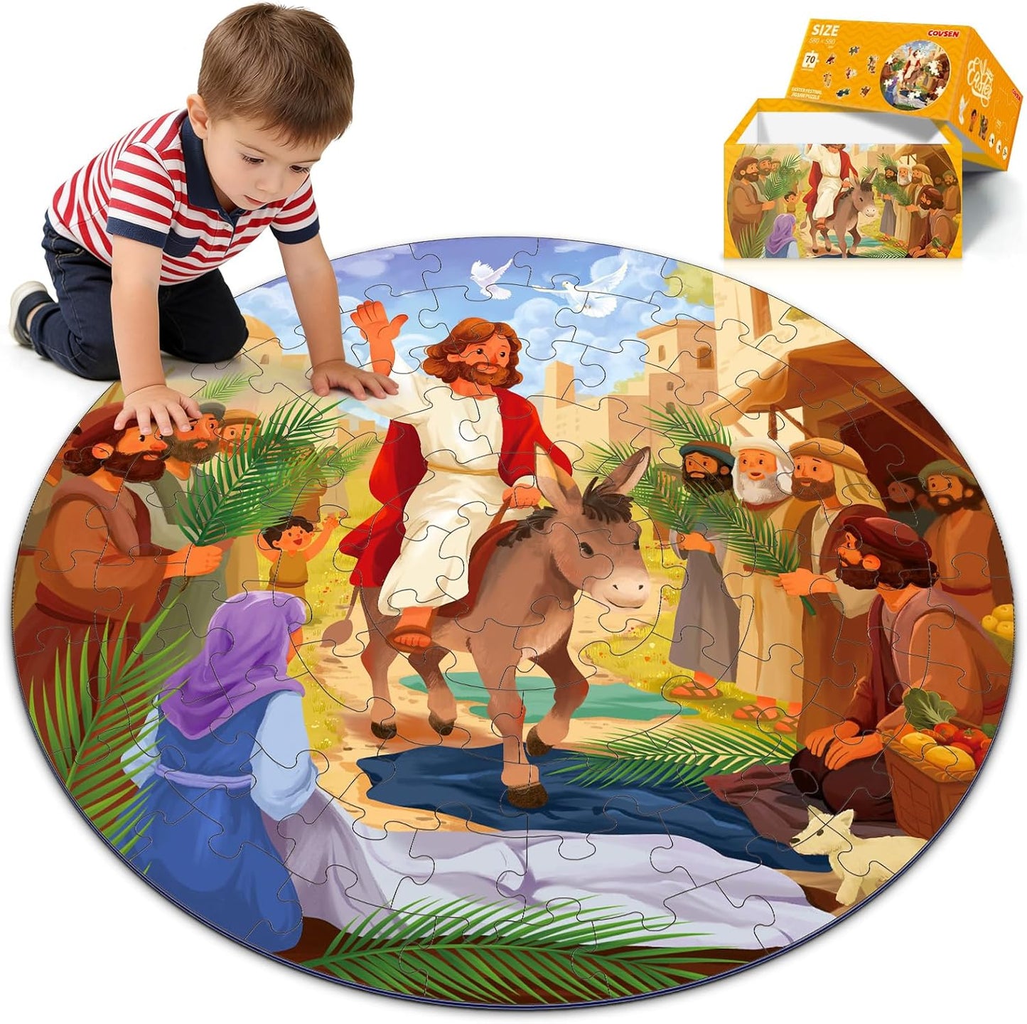 Christian Bible Jigsaw Puzzle for Kids, 70 Piece Jesus Floor Puzzle for Kids, Jesus’ Triumphal Entry Puzzle Educational Toy for Sunday School, Holy Week, Palm Sunday – Gift for Boys & Girls Ages 3-8