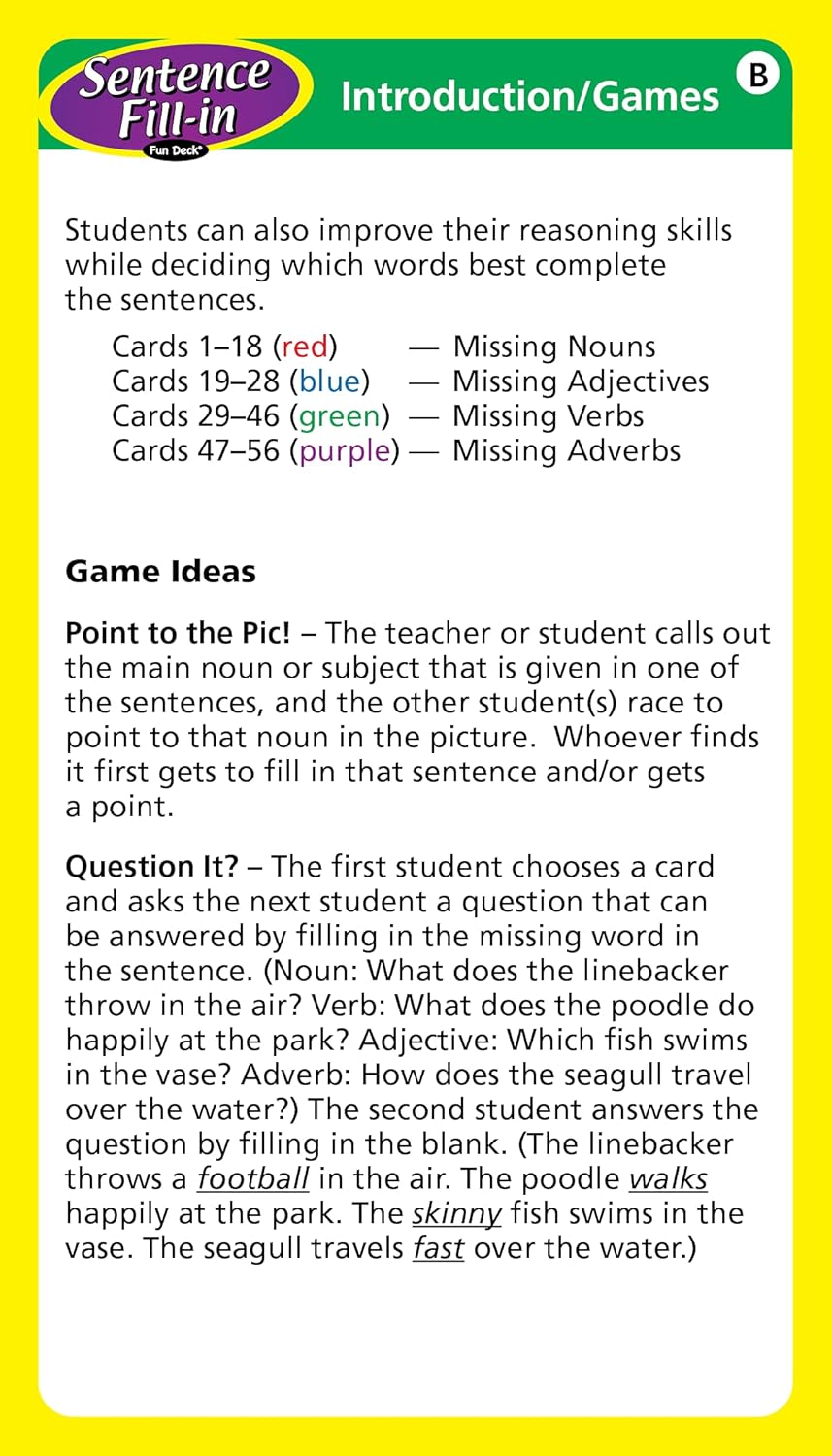 Super Duper Publications | Sentence Fill-in Fun Deck Flash Cards | Educational Learning Resource for Children