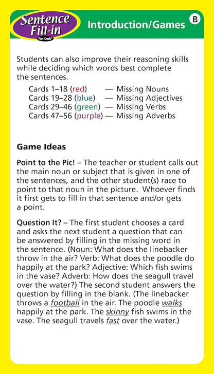 Super Duper Publications | Sentence Fill-in Fun Deck Flash Cards | Educational Learning Resource for Children