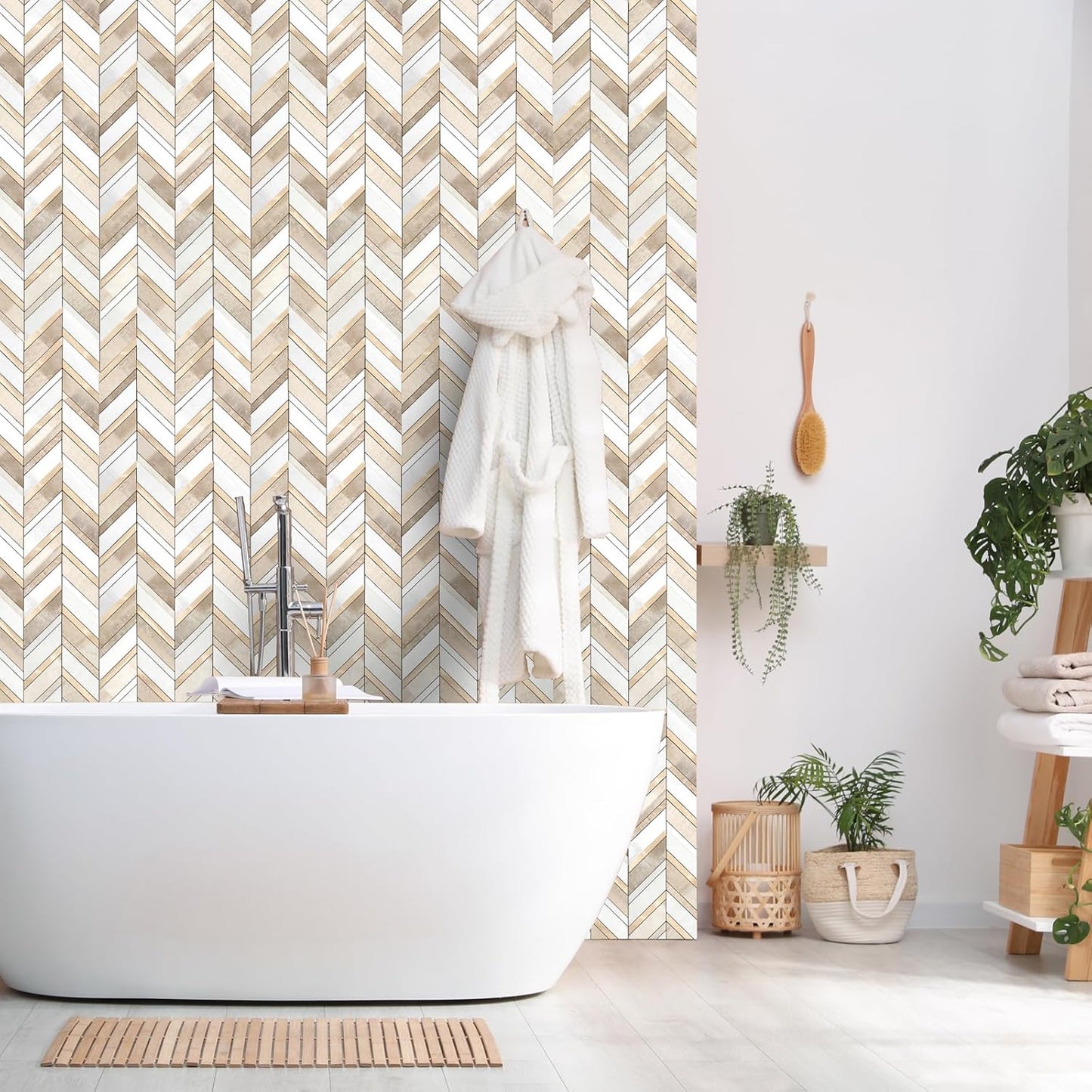 Yipscazo 10 Sheets Herringbone Backsplash Peel and Stick Tile, Marble Calacata Mixed Metal Gold PVC Stick on Backsplash for Kitchen, Waterproof Self Adhesive Wall Tile for Bathroom