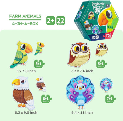TOI Large Piece Toddler Puzzles for 2-4 Years Old, 4 Packs Beginner Puzzles for Toddlers, Kids Big Shape Preschool Learning Puzzle for Boys Girls Gift, Farm Animals