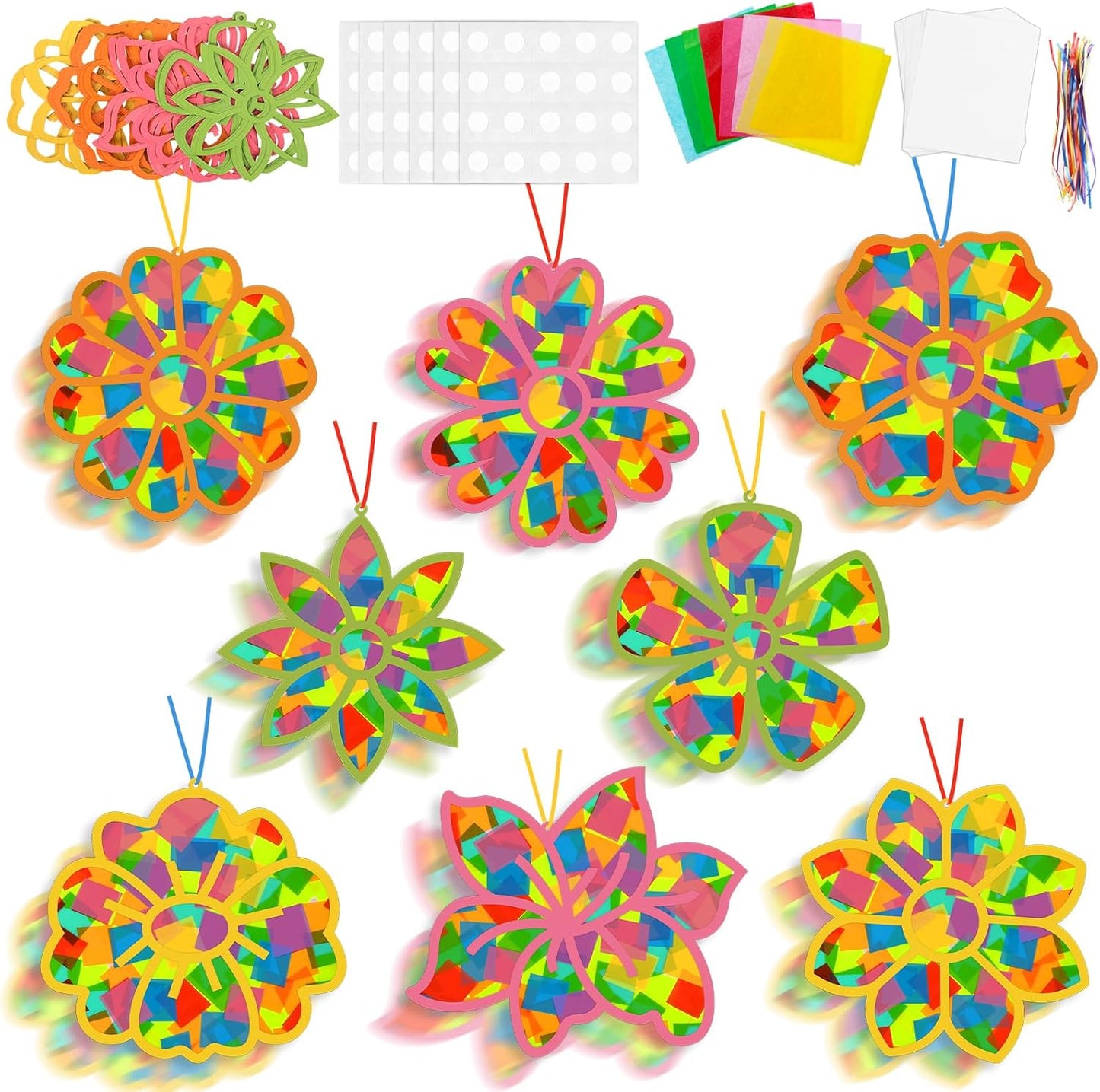 Lonfliness 32 Sets Solar System Suncatchers Crafts Kit DIY Outer Space Window Stained Glass Effect Paper Planet Home School Classroom Decoration Art Craft Creative Activity Project Gift Favor